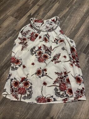 Chain-Trim Floral Halter Camisole - White with Red Floral